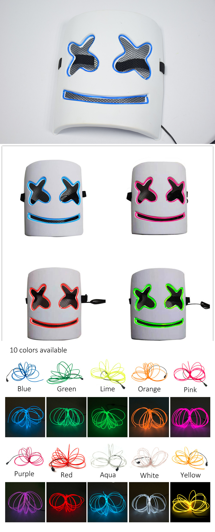 Helmetat e festivalit muzikor të DJ Mask Props për festën e Halloween-it Maska me ndriçim LED me marshmallow