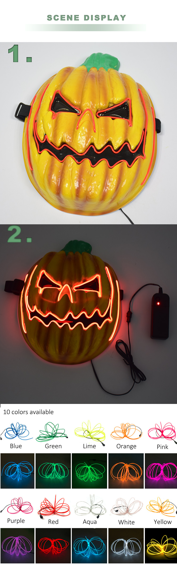 Maska e frikshme e Halloween-it me kostum led me dritë EL me tel